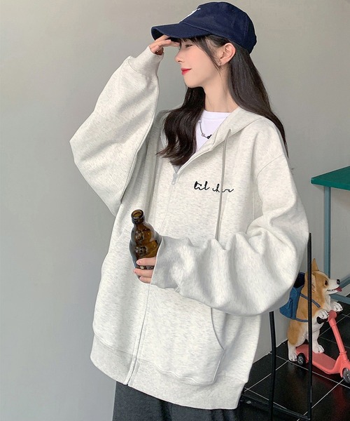 セール】ミニロゴプリント オーバーサイズ 長袖 フーディ スウェット