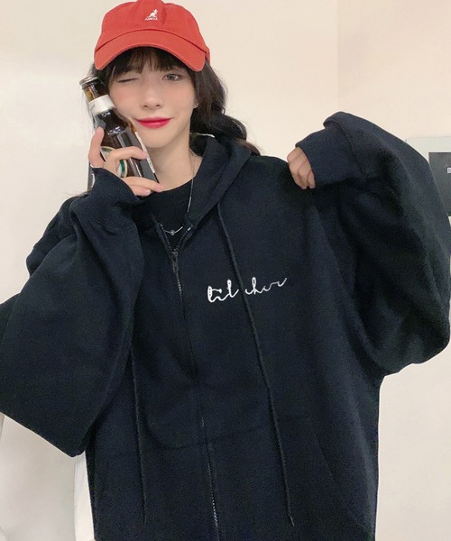 セール】ミニロゴプリント オーバーサイズ 長袖 フーディ スウェット