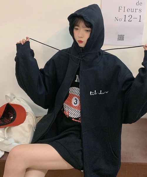 セール】ミニロゴプリント オーバーサイズ 長袖 フーディ スウェット