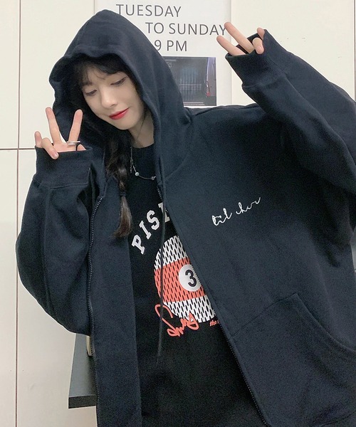 セール】ミニロゴプリント オーバーサイズ 長袖 フーディ スウェット