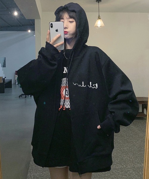 セール】ミニロゴプリント オーバーサイズ 長袖 フーディ スウェット