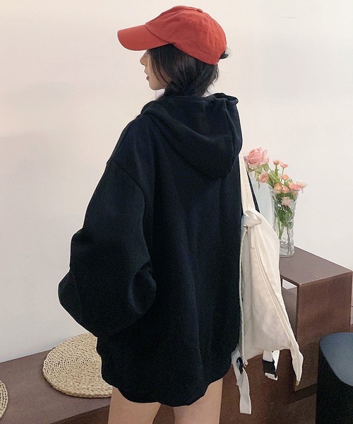 セール】ミニロゴプリント オーバーサイズ 長袖 フーディ スウェット