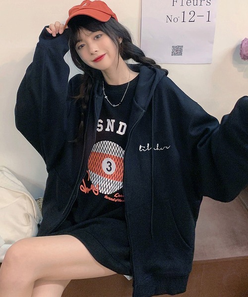 セール】ミニロゴプリント オーバーサイズ 長袖 フーディ スウェット