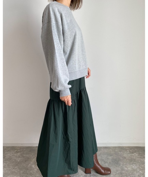 MLI'A（エムリア）の「ナイロンギャザーロング／スカート（スカート・レディース・グリーン/ボルドー/ブラック/ベージュ・FREE）」の6枚目の写真
