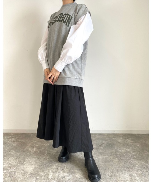 MLI'A（エムリア）の「ナイロンギャザーロング／スカート（スカート・レディース・グリーン/ボルドー/ブラック/ベージュ・FREE）」の13枚目の写真