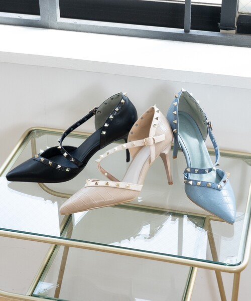 ESPERANZA(エスペランサ)の「◆【21.5cm~25.0cm/ハイヒール】スタッズ斜めストラップパンプス(パンプス・レディース・ブラック系8/ベージュ系8/ブルー系8・22.5cm/23.5cm/24.5cm/23.0cm/24.0cm/25.0cm/21.5cm/22.0cm)」の7枚目の写真