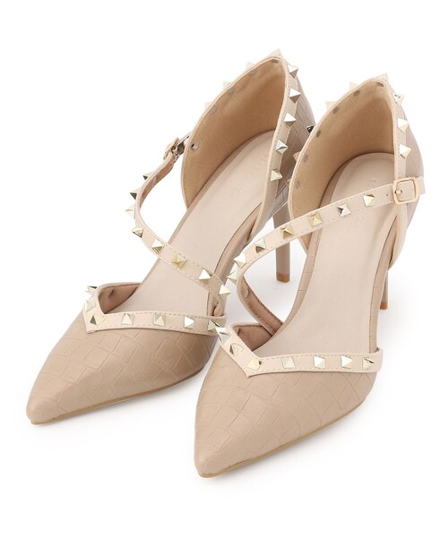 ESPERANZA(エスペランサ)の「◆【21.5cm~25.0cm/ハイヒール】スタッズ斜めストラップパンプス(パンプス・レディース・ブラック系8/ベージュ系8/ブルー系8・22.5cm/23.5cm/24.5cm/23.0cm/24.0cm/25.0cm/21.5cm/22.0cm)」の4枚目の写真