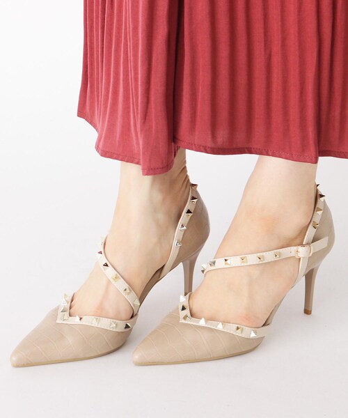 ESPERANZA(エスペランサ)の「◆【21.5cm~25.0cm/ハイヒール】スタッズ斜めストラップパンプス(パンプス・レディース・ブラック系8/ベージュ系8/ブルー系8・22.5cm/23.5cm/24.5cm/23.0cm/24.0cm/25.0cm/21.5cm/22.0cm)」の10枚目の写真