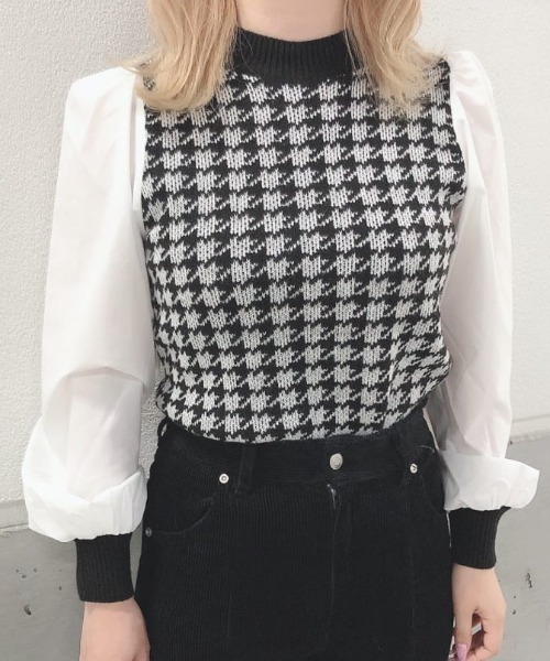 WEGO（ウィゴー）の「WEGO/袖ボリュームドッキングニット（ニット/セーター・レディース・ホワイト/ブラック/その他1/その他2・FREE）」の3枚目の写真