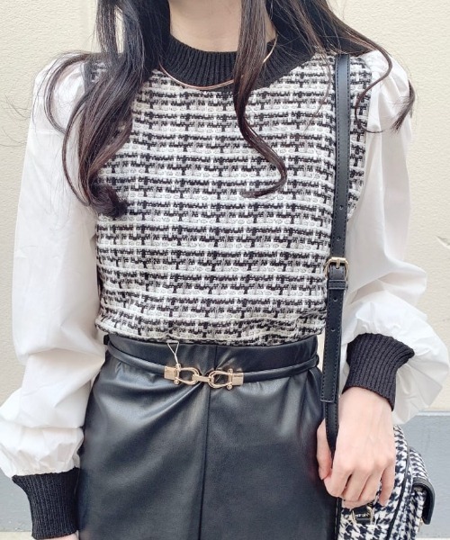 WEGO（ウィゴー）の「WEGO/袖ボリュームドッキングニット（ニット/セーター・レディース・ホワイト/ブラック/その他1/その他2・FREE）」の4枚目の写真