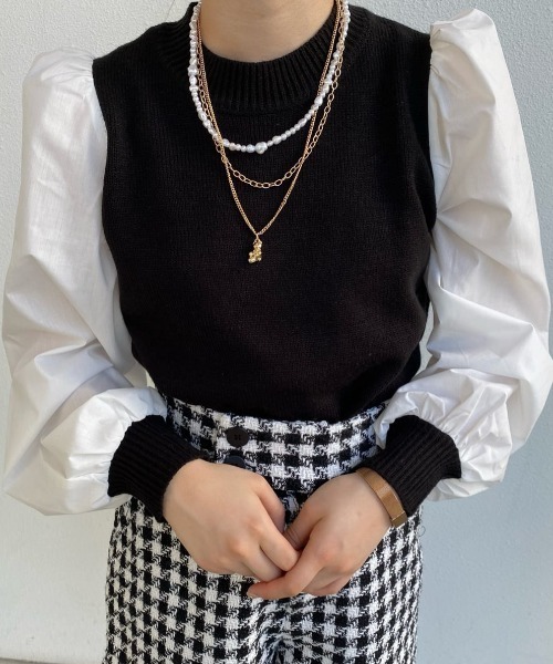 WEGO（ウィゴー）の「WEGO/袖ボリュームドッキングニット（ニット/セーター・レディース・ホワイト/ブラック/その他1/その他2・FREE）」の2枚目の写真