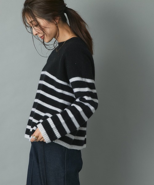 RIVE DROITE(リヴドロワ)の「定番のボーダートップスも新鮮に パネルボーダーニット(ニット/セーター・レディース・オフホワイト/ブラック・FREE)」の19枚目の写真