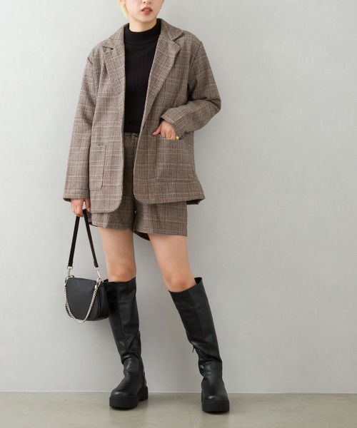 【sheller美品】レザーチェックショートコート ショートパンツ sheller美品】レザーチェックショートコート ショートパンツ