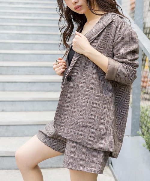 SpRay（スプレイ）の「タータンチェックショートパンツＳＥＴ　ＵＰ（セットアップ・レディース・ブラック/ブラウン・FREE）」の20枚目の写真