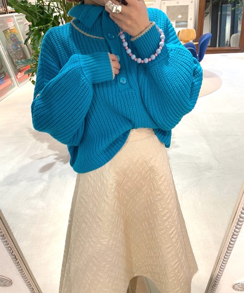 Alley by w closet(アリーバイダブルクローゼット)の「【Alley】ライン入りハイネックニットプルオーバー(ニット/セーター・レディース・ターコイズブルー/ベージュ/ラベンダー/グリーン・FREE)」の4枚目の写真