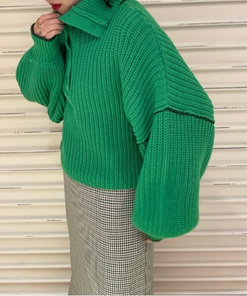 Alley by w closet(アリーバイダブルクローゼット)の「【Alley】ライン入りハイネックニットプルオーバー(ニット/セーター・レディース・ターコイズブルー/ベージュ/ラベンダー/グリーン・FREE)」の3枚目の写真