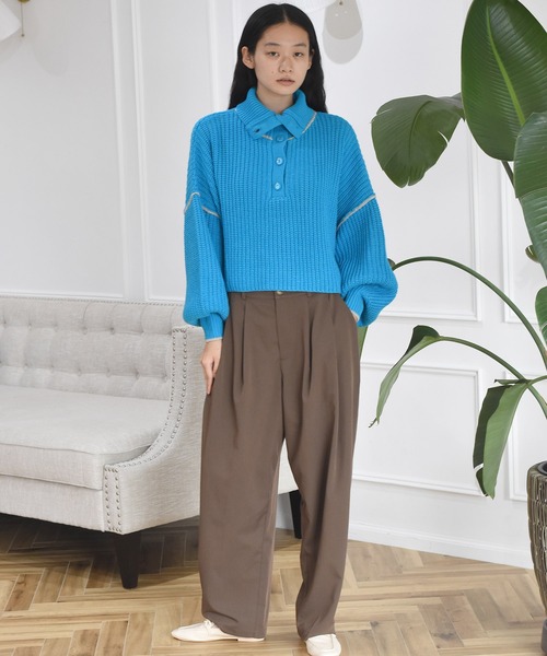 Alley by w closet(アリーバイダブルクローゼット)の「【Alley】ライン入りハイネックニットプルオーバー(ニット/セーター・レディース・ターコイズブルー/ベージュ/ラベンダー/グリーン・FREE)」の9枚目の写真