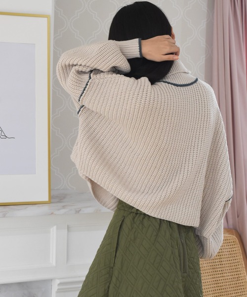 Alley by w closet(アリーバイダブルクローゼット)の「【Alley】ライン入りハイネックニットプルオーバー(ニット/セーター・レディース・ターコイズブルー/ベージュ/ラベンダー/グリーン・FREE)」の20枚目の写真