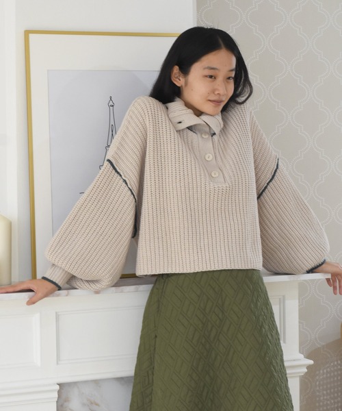 Alley by w closet(アリーバイダブルクローゼット)の「【Alley】ライン入りハイネックニットプルオーバー(ニット/セーター・レディース・ターコイズブルー/ベージュ/ラベンダー/グリーン・FREE)」の21枚目の写真