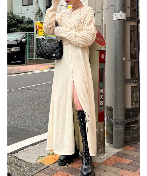 jouetie（ジュエティ）の「レイヤードニットワンピース【セットアイテム】（ワンピース・レディース・ブラック/ベージュ/ブルー/アイボリー・MEDIUM）」の2枚目の写真