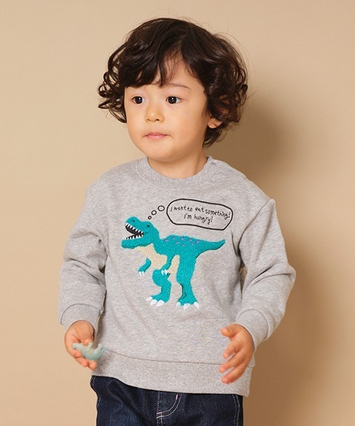 kladskap(クレードスコープ)の「サガラ恐竜トレーナー(スウェット・キッズ・オレンジ/トップグレー・130cm/90cm/80cm/110cm/120cm/100cm)」の2枚目の写真