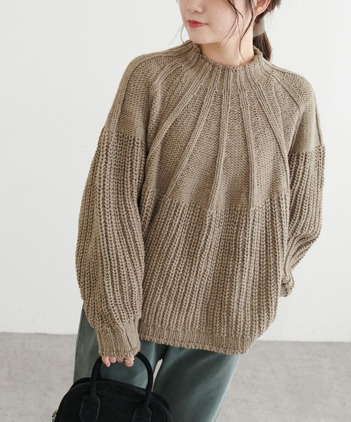 PUAL CE CIN（ピュアルセシン）の「アーチ編みニットプルオーバー（ニット/セーター・レディース・アイボリー/ブラック/ブラウン系その他/グレイッシュベージュ・FREE）」の4枚目の写真