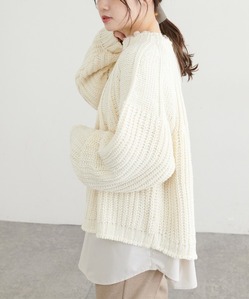 PUAL CE CIN（ピュアルセシン）の「アーチ編みニットプルオーバー（ニット/セーター・レディース・アイボリー/ブラック/ブラウン系その他/グレイッシュベージュ・FREE）」の12枚目の写真
