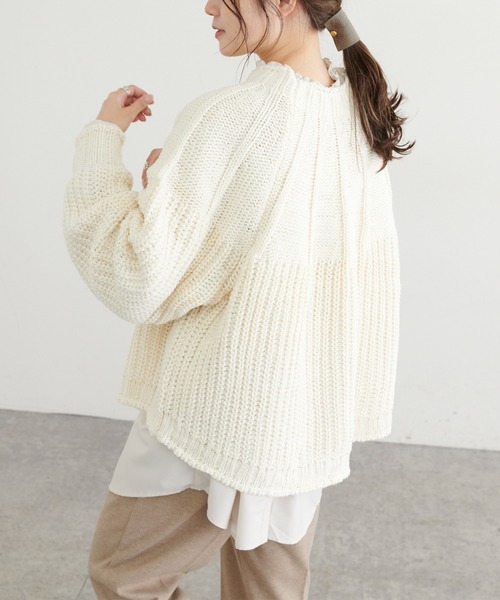 PUAL CE CIN（ピュアルセシン）の「アーチ編みニットプルオーバー（ニット/セーター・レディース・アイボリー/ブラック/ブラウン系その他/グレイッシュベージュ・FREE）」の17枚目の写真