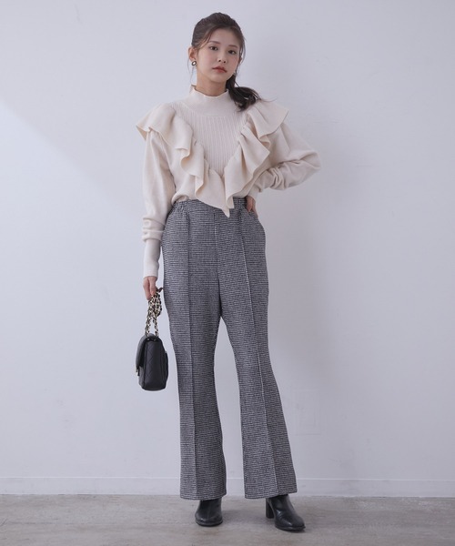 vis-`a-vis(ビサビ)の「【WEB限定】裏地付きで暖か千鳥柄フレアパンツ(スラックス・レディース・ブラック/レッド・M/S)」の20枚目の写真