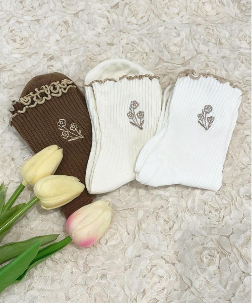 apres jour（アプレジュール）の「【apres jour×ARIAZ】3セットメローソックス（ソックス/靴下・レディース・アイボリー/モカ・FREE）」の2枚目の写真