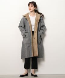 ✨美品✨45R✨縮絨ニット× ボアのテントコート✨アイボリー✨定価9万円 45R 縮絨ニット×ボアのテントコート