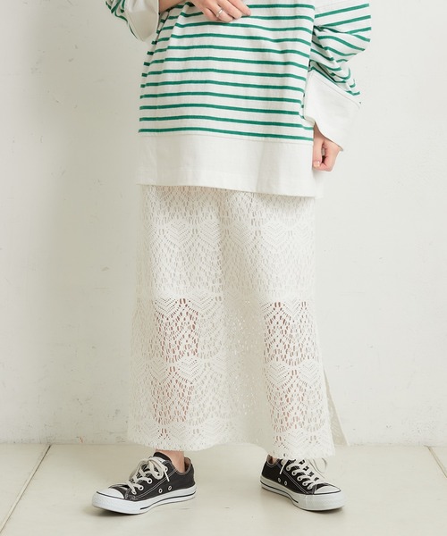 CIAOPANIC TYPY（チャオパニックティピー）の「レースIラインスカート（スカート・レディース・ホワイト/ブラック/グリーン・ONE SIZE）」の4枚目の写真
