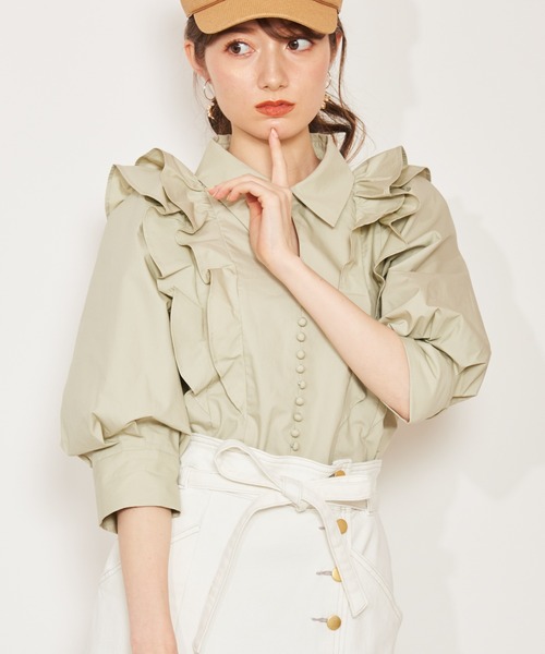 NOELA（ノエラ）の「ボリュームフリルブラウス（シャツ/ブラウス・レディース・ライトグリーン/その他1/オフホワイト・フリー）」の7枚目の写真