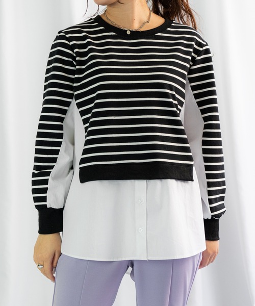 Loco Ocean（ロコオーシャン）の「レイヤード風 布帛シャツドッキングプルオーバースウェット（シャツ/ブラウス・レディース・ホワイト/ブラック・FREE）」の16枚目の写真