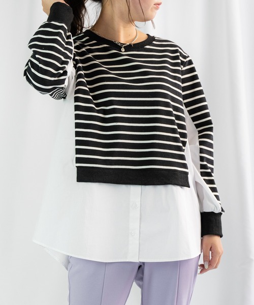 Loco Ocean（ロコオーシャン）の「レイヤード風 布帛シャツドッキングプルオーバースウェット（シャツ/ブラウス・レディース・ホワイト/ブラック・FREE）」の15枚目の写真