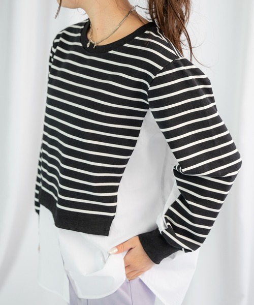 Loco Ocean（ロコオーシャン）の「レイヤード風 布帛シャツドッキングプルオーバースウェット（シャツ/ブラウス・レディース・ホワイト/ブラック・FREE）」の13枚目の写真