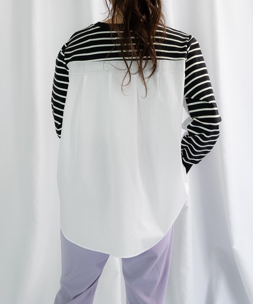 Loco Ocean（ロコオーシャン）の「レイヤード風 布帛シャツドッキングプルオーバースウェット（シャツ/ブラウス・レディース・ホワイト/ブラック・FREE）」の11枚目の写真