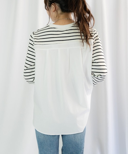 Loco Ocean（ロコオーシャン）の「レイヤード風 布帛シャツドッキングプルオーバースウェット（シャツ/ブラウス・レディース・ホワイト/ブラック・FREE）」の5枚目の写真