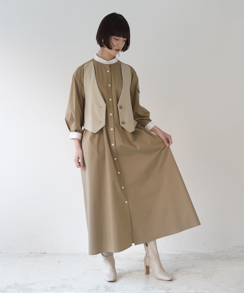 La SRIC（ラスリック）の「La SRIC / ストライプベストドッキングOP（シャツワンピース・レディース・ライトグリーン/ブラウン系その他・38）」の10枚目の写真