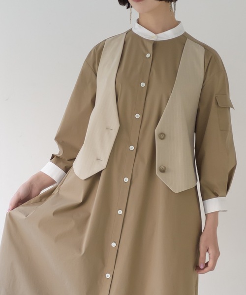 La SRIC（ラスリック）の「La SRIC / ストライプベストドッキングOP（シャツワンピース・レディース・ライトグリーン/ブラウン系その他・38）」の16枚目の写真