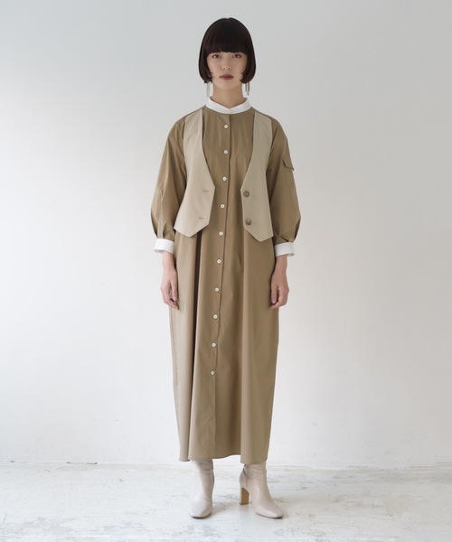 La SRIC（ラスリック）の「La SRIC / ストライプベストドッキングOP（シャツワンピース・レディース・ライトグリーン/ブラウン系その他・38）」の4枚目の写真