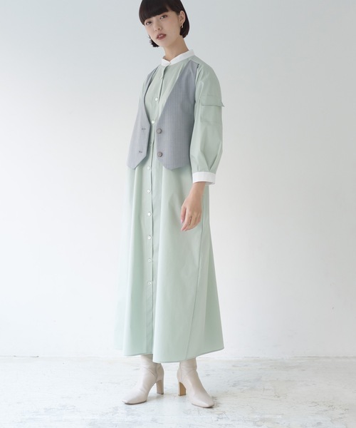 La SRIC（ラスリック）の「La SRIC / ストライプベストドッキングOP（シャツワンピース・レディース・ライトグリーン/ブラウン系その他・38）」の9枚目の写真