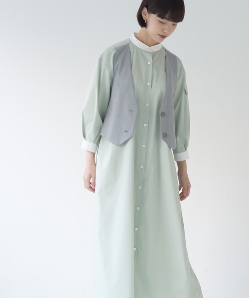 La SRIC（ラスリック）の「La SRIC / ストライプベストドッキングOP（シャツワンピース・レディース・ライトグリーン/ブラウン系その他・38）」の15枚目の写真