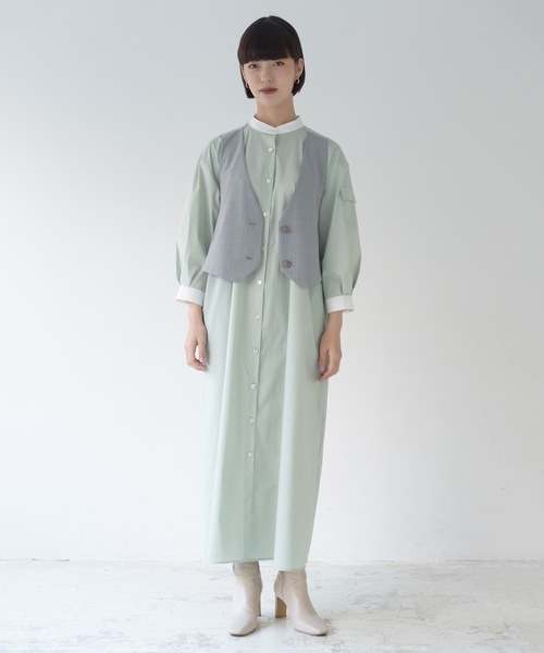 La SRIC（ラスリック）の「La SRIC / ストライプベストドッキングOP（シャツワンピース・レディース・ライトグリーン/ブラウン系その他・38）」の21枚目の写真