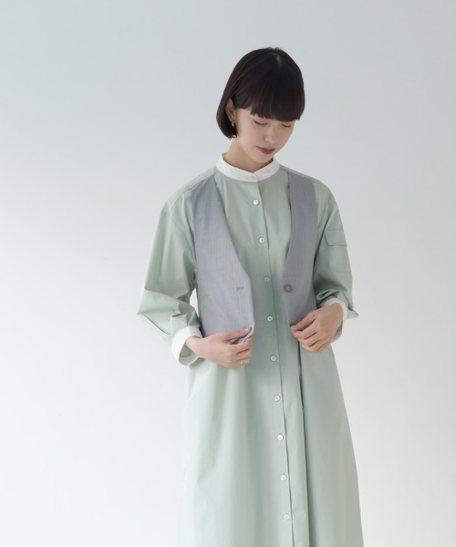 La SRIC（ラスリック）の「La SRIC / ストライプベストドッキングOP（シャツワンピース・レディース・ライトグリーン/ブラウン系その他・38）」の3枚目の写真