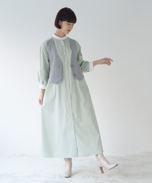 La SRIC（ラスリック）の「La SRIC / ストライプベストドッキングOP（シャツワンピース・レディース・ライトグリーン/ブラウン系その他・38）」の12枚目の写真