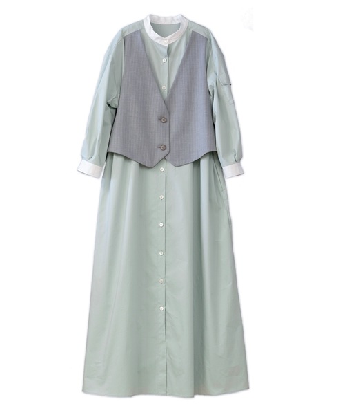 La SRIC（ラスリック）の「La SRIC / ストライプベストドッキングOP（シャツワンピース・レディース・ライトグリーン/ブラウン系その他・38）」の11枚目の写真