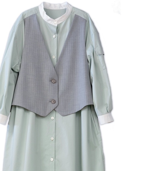 La SRIC（ラスリック）の「La SRIC / ストライプベストドッキングOP（シャツワンピース・レディース・ライトグリーン/ブラウン系その他・38）」の8枚目の写真