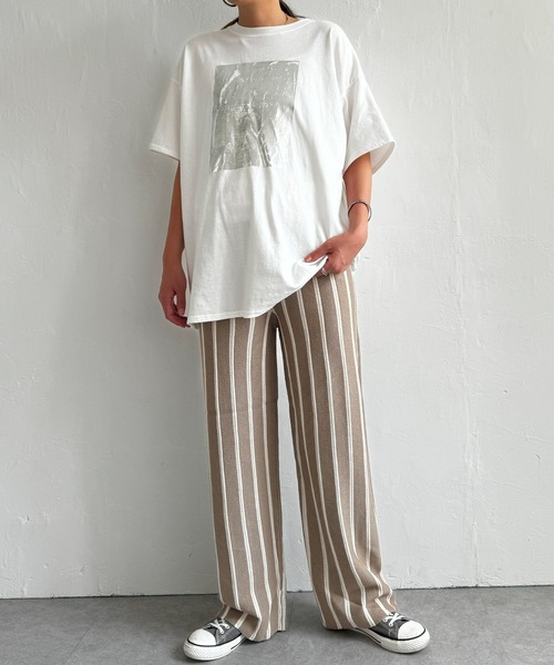 LBC（エルビーシー）の「ストライプジャカードニットパンツ（その他パンツ・レディース・ベージュ/ネイビー・M）」の4枚目の写真