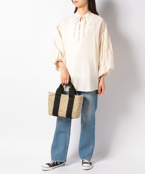 Via Demizon（ビアデミゾン）の「ショルダーバッグ付きカゴバッグ（かごバッグ・レディース・ブラック/ベージュ/ネイビー/レッド・フリー）」の9枚目の写真